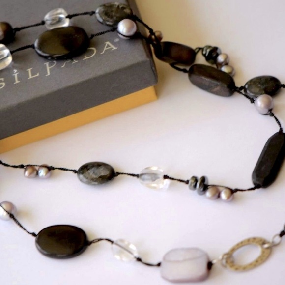 Silpada Vintage Sterling Silver, Pearls, Hematite & Chalcedony Necklace - Picture 2 of 6